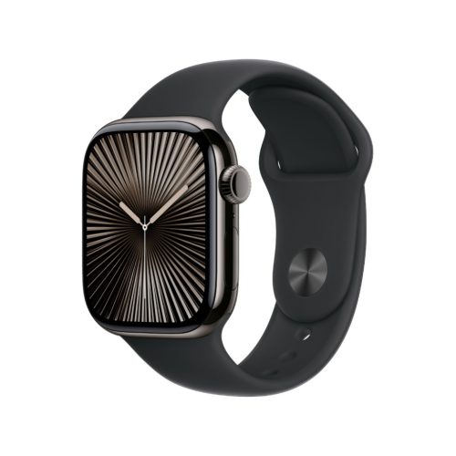 Apple Watch Series 10 GPS + Cellular 42 mm palaszürke titán tok fekete szilikon sportszíj