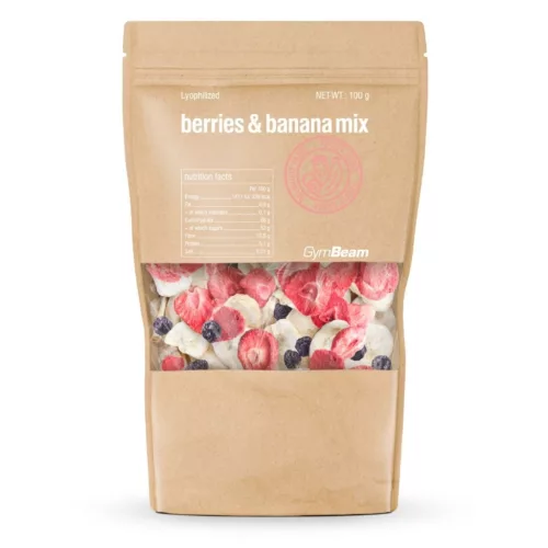 GymBeam Liofilizált bogyós gyümölcsök és banán mix - 100 g