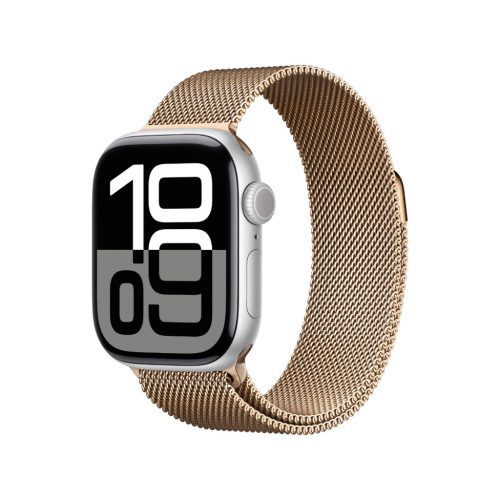 Apple Watch Series 10 GPS 42 mm ezüst alumínium tok arany fém milánói szíj