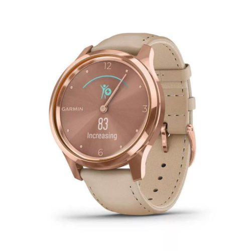 Garmin vívomove Luxe Rose Gold kő színű bőr szíjjal, 18K arany csattal