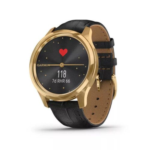 Garmin vívomove Luxe fekete-24K arany fekete dombornyomott bőr szíjjal