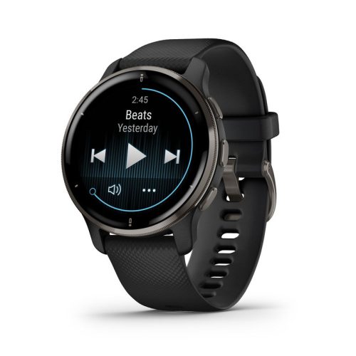Garmin Venu 2 Plus fekete fekete kerettel, és fekete szilikon szíjjal