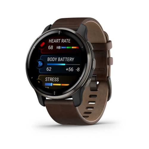 Garmin Venu 2 Plus fekete és szürke , bőr szíjjal