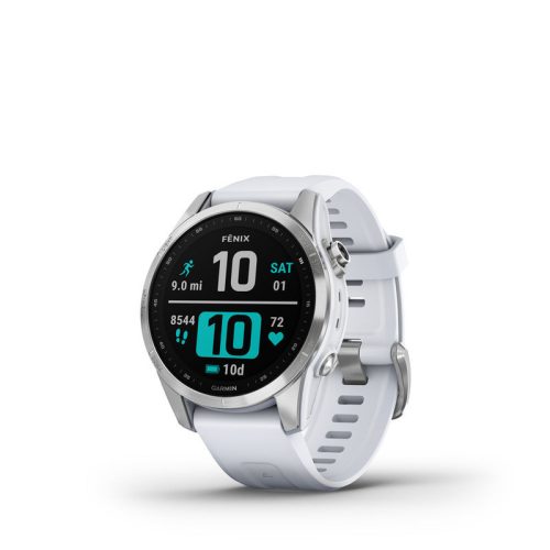 Garmin Fenix 7S ezüst fehér színű szilikon szíjjal